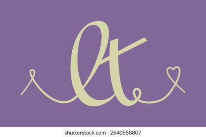LT initial wedding monogram calligraphy vector illustration. Hand drawn lettering l and t love logo design for valentines day poster, greeting card, photo album, banner print or tattoo.