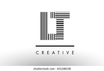 LT L T Black and White Letter Logo Design with Vertical and Horizontal Lines.