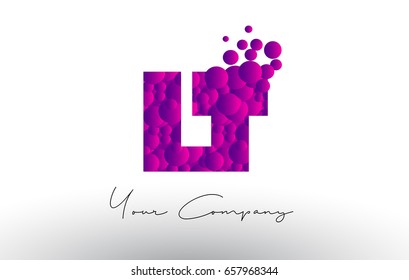 LT L T Dots Letter Logo with Purple Pink Magenta Bubbles Texture Vector.