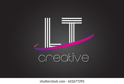 LT L T Letter Logo with Lines Design And Purple Swoosh Vector Letters Illustration.