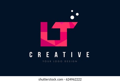LT L T Purple Letter Logo Design with Low Poly Pink Triangles Concept