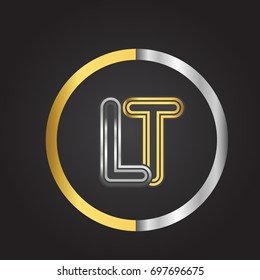 LT Letter logo in a circle. gold and silver colored. Vector design template elements for your business or company identity.