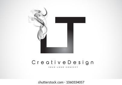 LT Letter Logo Design with Black Smoke. Creative Modern Smoke Letters Vector Icon Logo Illustration.