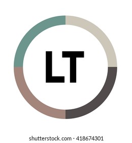 LT letters, four colors in abstract background logo, design identity in circle, alphabet letter