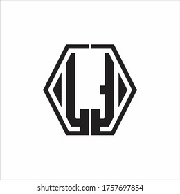 LT Logo monogram with hexagon line rounded design template on white background