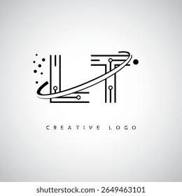 Logotipo de Monograma de Órbita LT - Marca de Letra Mínima Futurista com Linha de Arte Circular, Pontos Inspirados na Tecnologia e Conceito de Movimento Espacial para Identidade de Marca Moderna