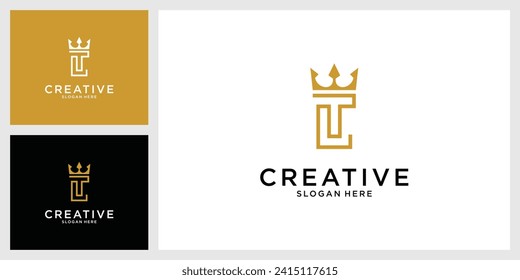 LT or TL initial letter logo design with crown icon vector.