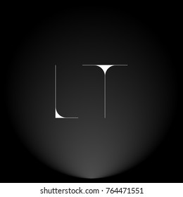 LT White thin minimalist LOGO Design with Highlight on Black Background.