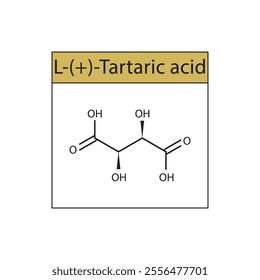 L-(+)-Tartaric acid skeletal structure diagram. compound molecule scientific illustration.