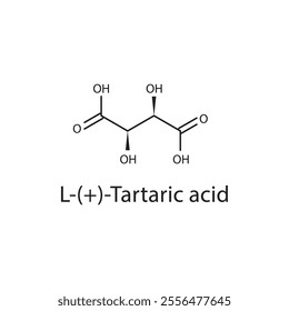 L-(+)-Tartaric acid skeletal structure diagram.organic acid compound molecule scientific illustration.