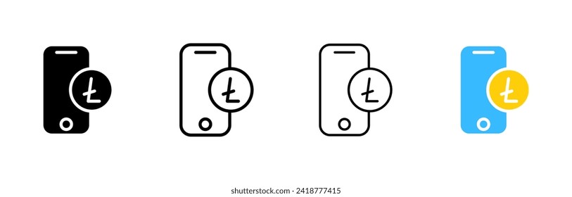 LTC icon set. Smartphone screen. Different styles. Vector icons