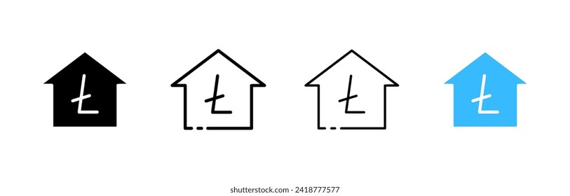 Ltc inside house icons. Different styles, Litecoin set inside house icons. Vector icons
