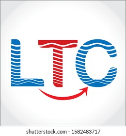 LTC L T C INITIAL LETTER LOGO WITH ARROW ELEMENT AND WAVES IN LETTERS BLUE AND RED COLORS