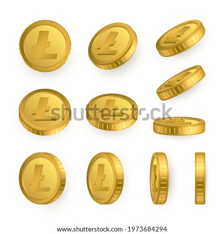 LTC. Litecoin gold coins set isolated on white background. Cryptocurrency concept. Vector illustration.