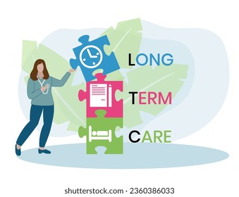 LTC - Long Term Care acronym, medical concept background. vector illustration concept with keywords. lettering illustration with icons for web banner, flyer, landing page