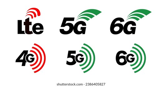 Vector de iconos Lte, 4G 5G y 6G transparente para aplicaciones o dispositivos móviles. Símbolo de icono de tecnología Lte, 3g, 4g, 5g y 6g. Vector.