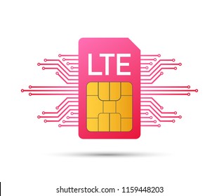 LTE Sim Card. Mobile telecommunications technology symbol. Vector stock illustration.