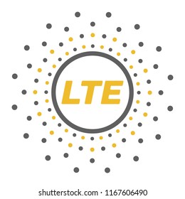 LTE wireless mobile internet standart flat emblem with abstract geometric  background. space and stars. Base stations firework . Fourth generation modem 