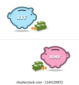 LTF and RMF investment, Financial, Pink and blue piggy bank