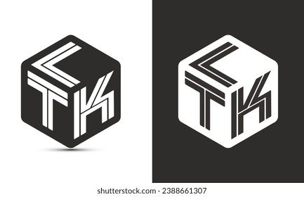 Diseño del logotipo de letras LTK con el logotipo del cubo ilustrador, logotipo vectorial estilo moderno de superposición de tipos de letra del alfabeto. Icono del logotipo de Premium Business. Color blanco sobre fondo negro