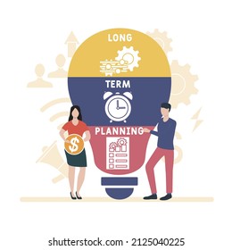 LTP - Long-Term Planning acronym. business concept background.  vector illustration concept with keywords and icons. lettering illustration with icons for web banner, flyer, landing pag