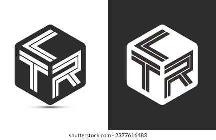 Diseño del logotipo de letra LTR con el logotipo del cubo ilustrador, logotipo vectorial estilo moderno de superposición de tipos de letra del alfabeto. Icono del logotipo de Premium Business. Color blanco sobre fondo negro