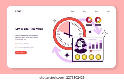 LTV or life time value KPI type. Indicator to measure employee efficiency. Testing form to report worker performance. Flat vector illustration