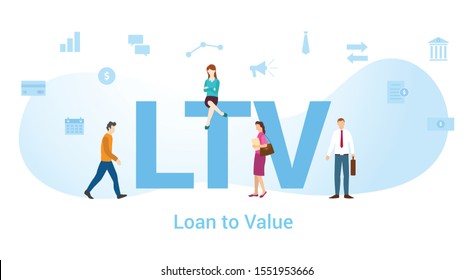 Ltv Loan to value concept with big word or text and team people with modern flat style - vector