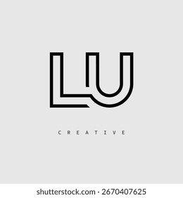 Logotipo de letra creativa de LU: monograma de línea mínima en negro para un diseño de identidad de marca moderno.