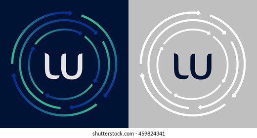 LU design template elements in abstract background logo, design identity in circle, letters business logo icon, blue/green alphabet letters, simplicity graphics