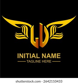 LU Golden Wing Emblem Logo with elegant gold wings, sleek and modern design. Ideal for branding, creative projects, luxury businesses, or artistic ventures.