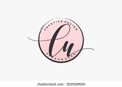 LU handwriting logo with circle template vector signature, wedding, fashion, floral and botanical with creative template.