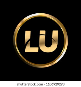 LU initial circle company logo gold black background