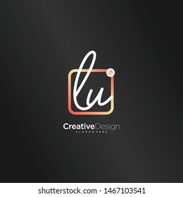 LU initial handwriting with color logo icon template vector.