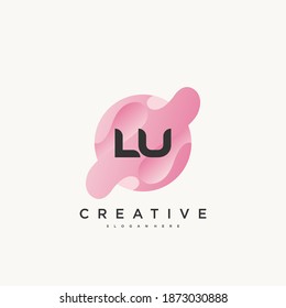 LU Initial Letter logo icon design template elements with wave colorful art.