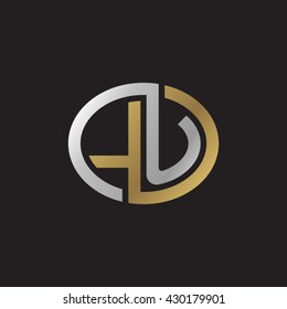 LU initial letters looping linked ellipse elegant logo golden silver black background