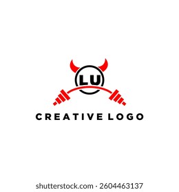 LU initial monogram for fitnes or gym logo with devil style design