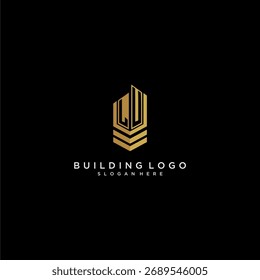LU initial monogram logo for real estate with building style