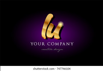 lu  l u alphabet combination letter logo in gold golden 3d metal beautiful typography suitable for banner brochure design