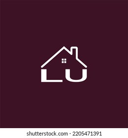 LU letter roof shape logo for real estate with house icon design