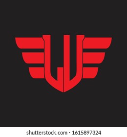 LU Logo monogram with emblem and wings element design template on red colors