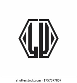 Monograma del logotipo de la LU con plantilla de diseño redondeado de línea hexagonal sobre fondo blanco