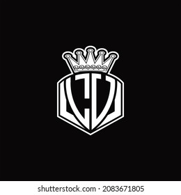 Monograma del logotipo de la LU con forma de emblema de lujo y plantilla de diseño de la corona sobre fondo negro