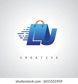 LU Shopping Monogram – Fast Delivery E-commerce Logo with Bag Icon and Digital Branding for Online Store, Retail and Logistic Identity
