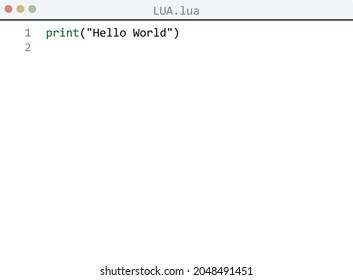 LUA language Hello World program sample in editor window