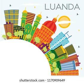 Luanda Angola City Skyline with Color Buildings, Blue Sky and Copy Space. Vector Illustration. Business Travel and Tourism Concept with Modern Architecture. Luanda Cityscape with Landmarks.