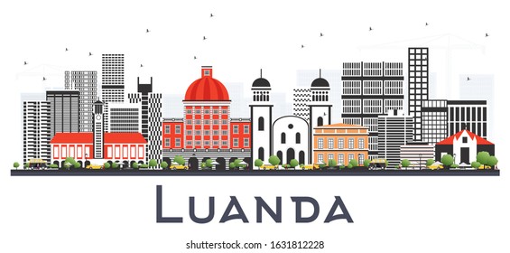 Luanda Angola City Skyline With Gray Buildings Isolated On White. Vector Illustration. Business Travel And Tourism Concept With Modern Architecture. Luanda Cityscape With Landmarks.