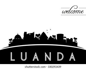 Luanda Angola skyline silhouette, black and white design, vector illustration