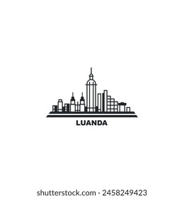 Luanda cityscape skyline city panorama vector flat modern logo icon. Angola capital emblem idea with landmarks and building silhouettes. Isolated thin line graphic