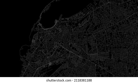 Luanda map city poster province, black horizontal background vector map. Municipality area road map. Widescreen Angola capital skyline panorama.